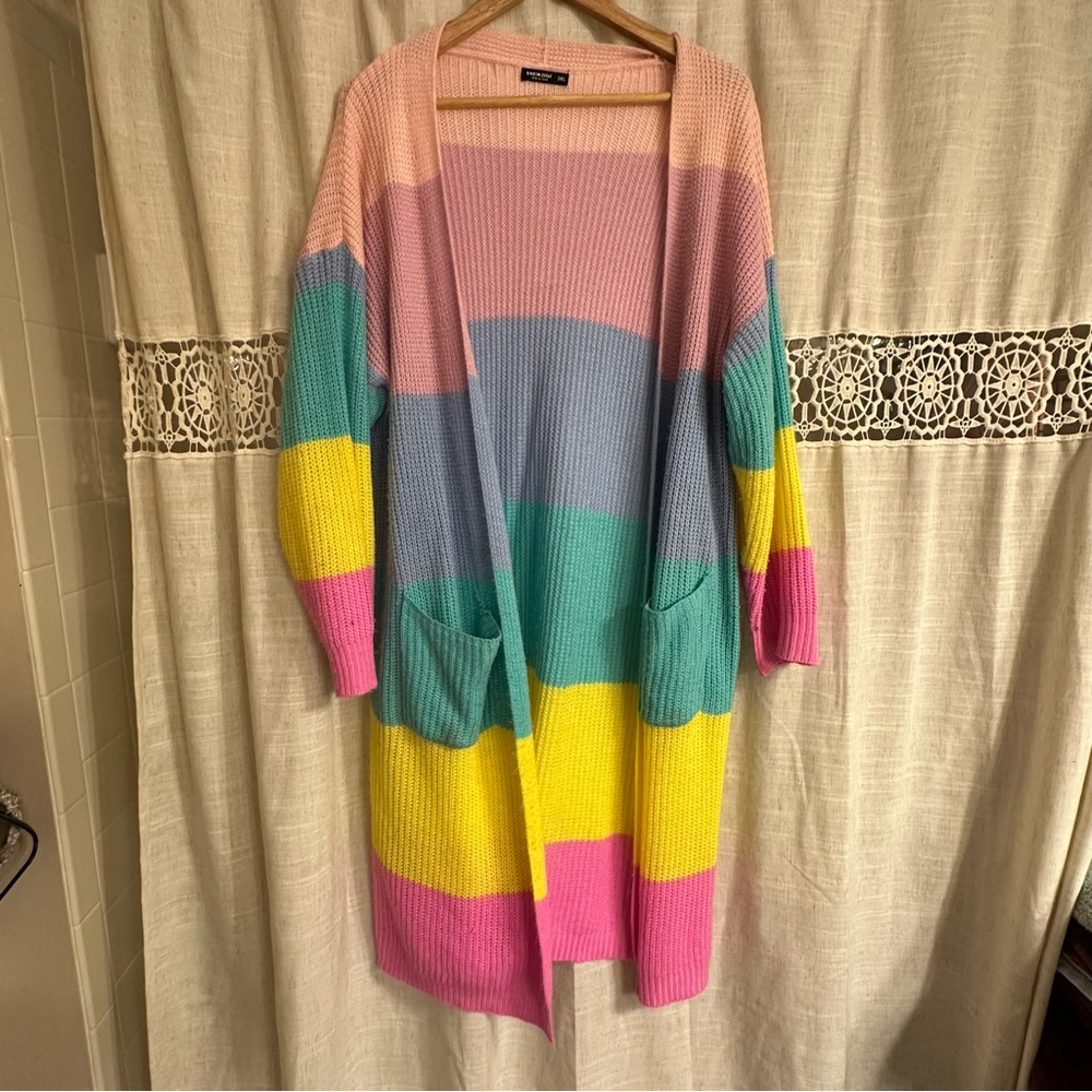 Rainbow Pastel Striped Cardigan Sweater